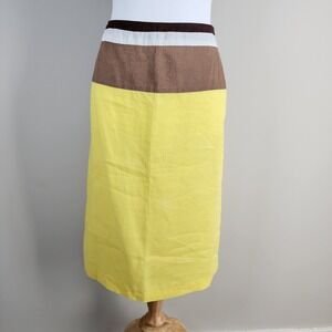 Gilani 100% Linen Skirt Womens 10 Colorblock Yellow Vacation Luxury Resort Beach
